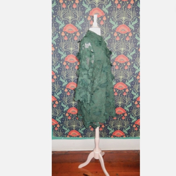 J. Marie Seraphina Dark Green 3D Floral Crochet Mini Tunic Dress Nwt M - Picture 5 of 6